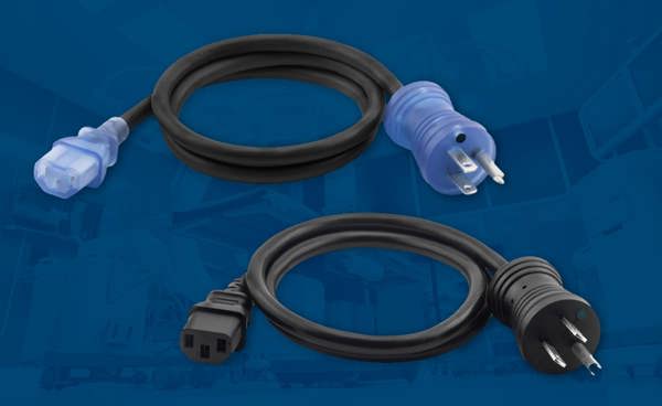 Medical grade power cords on a dark blue background